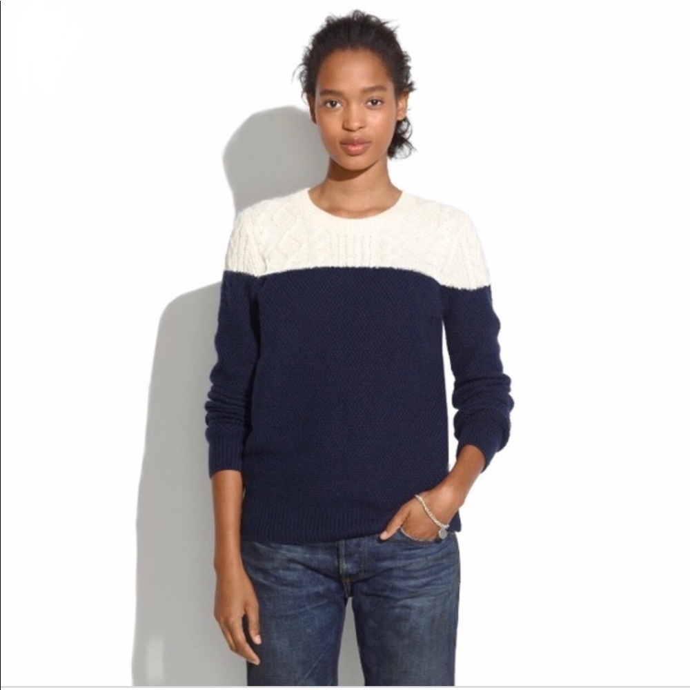 Madewell Colorblock Cable Knit Sweater